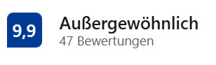 Booking.com-Bewertung: Aussergewöhnlich 9,9